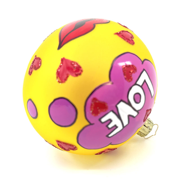 Christborn christmas decoration Pop Art Love yellow, pink, red painted, Love, Kiss, back